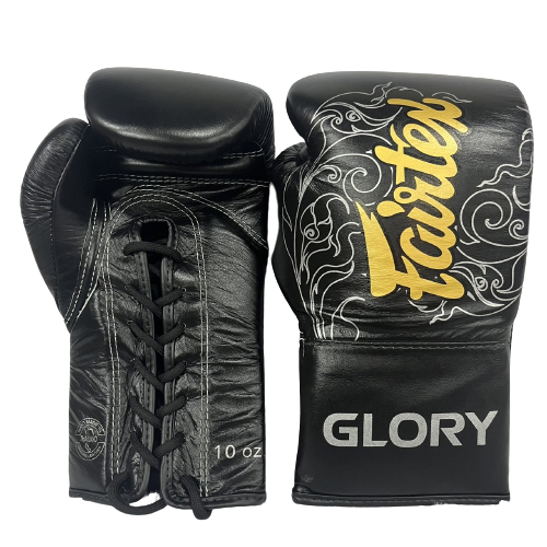 Fairtex BGLG3 Lace Up Black Silver Boxing Gloves