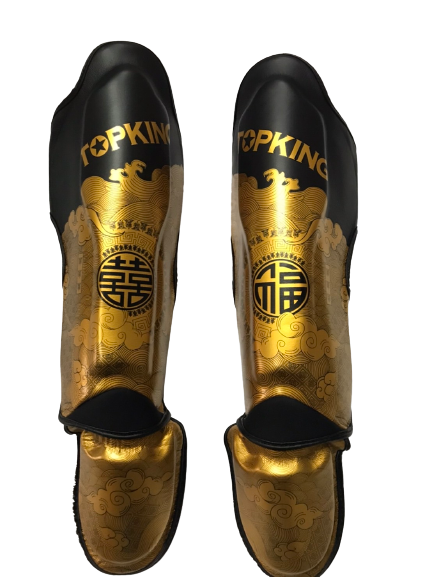 Top King Shin Guards TKSGCT-CN01 Fook & Double Happiness Black Gold